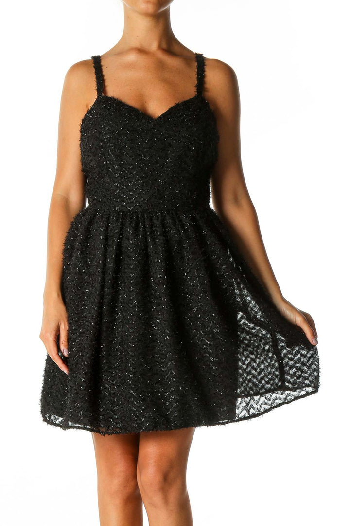 Black Textured Cocktail Fit & Flare Dress