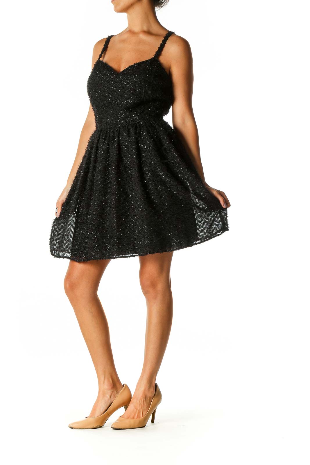 Black Textured Cocktail Fit & Flare Dress