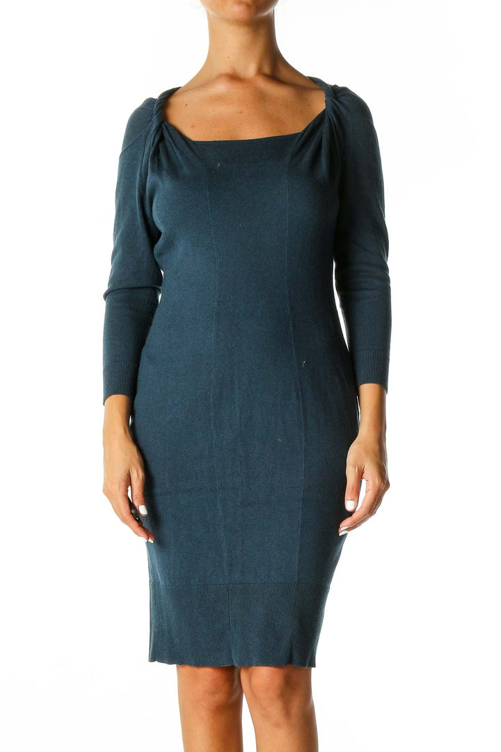 Blue Textured Casual Sheath Dress