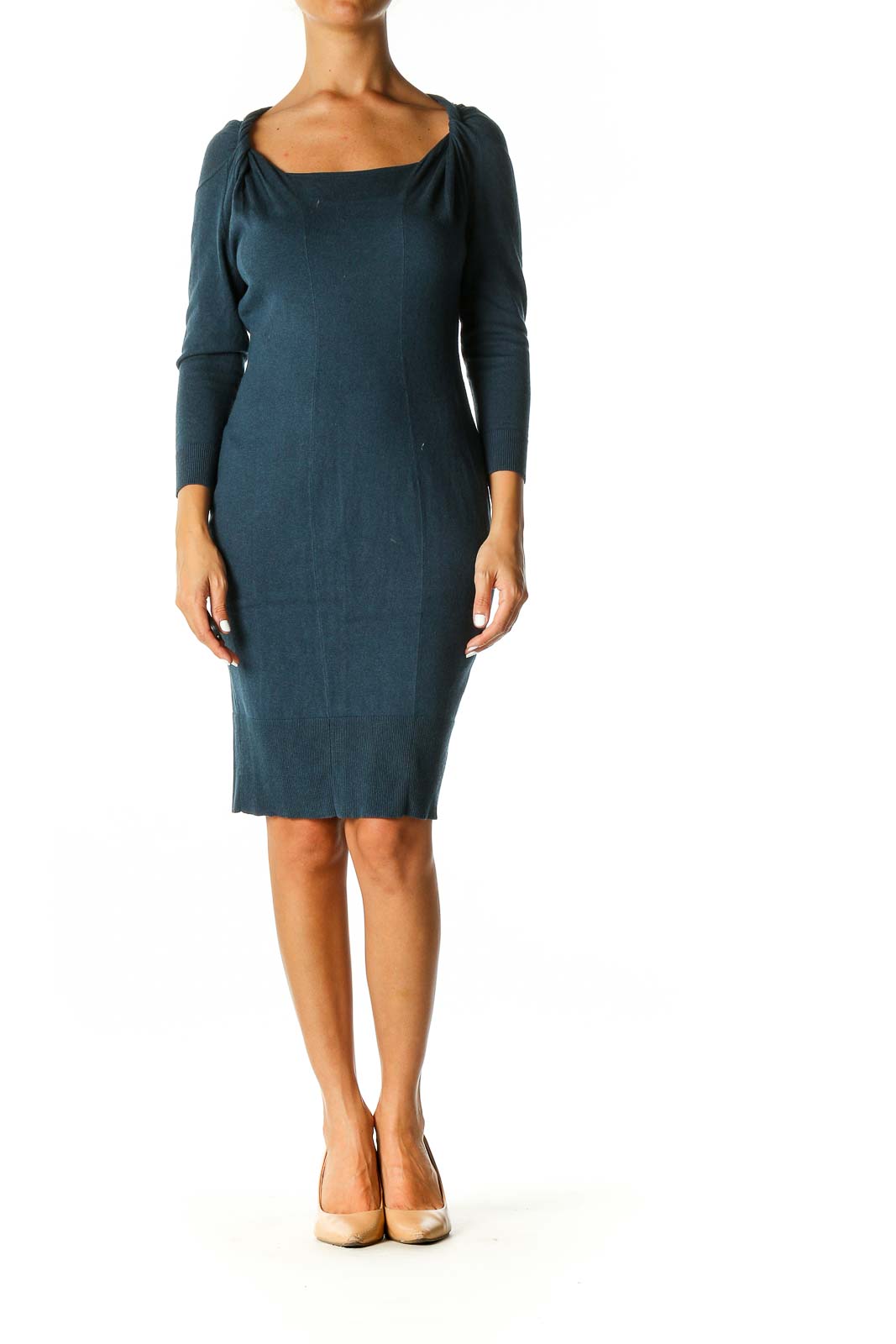 Blue Textured Casual Sheath Dress