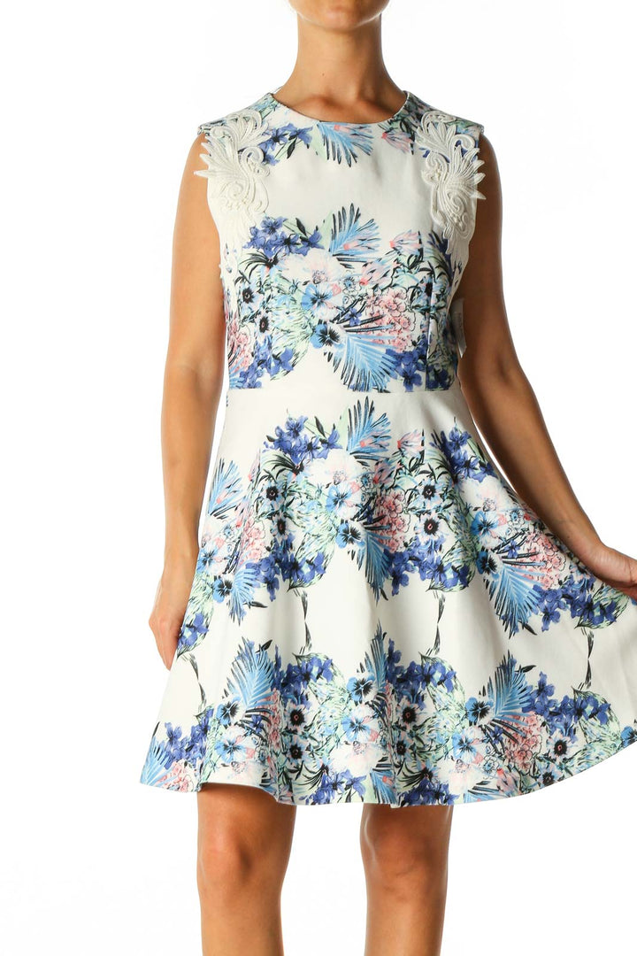 White Floral Print Casual Fit & Flare Dress