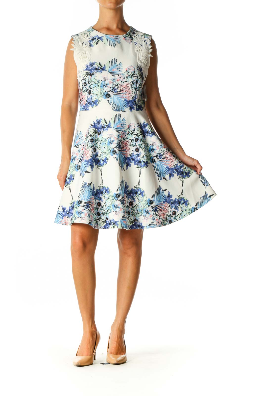 White Floral Print Casual Fit & Flare Dress