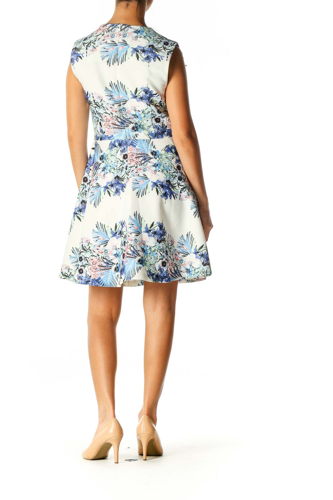 White Floral Print Casual Fit & Flare Dress