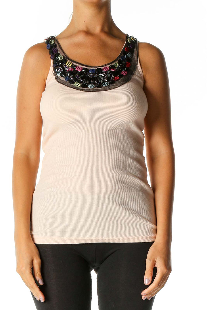 Pink Solid Casual Tank Top