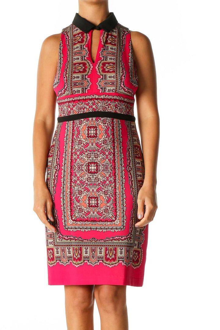 Pink Geometric Print Bohemian Sheath Dress