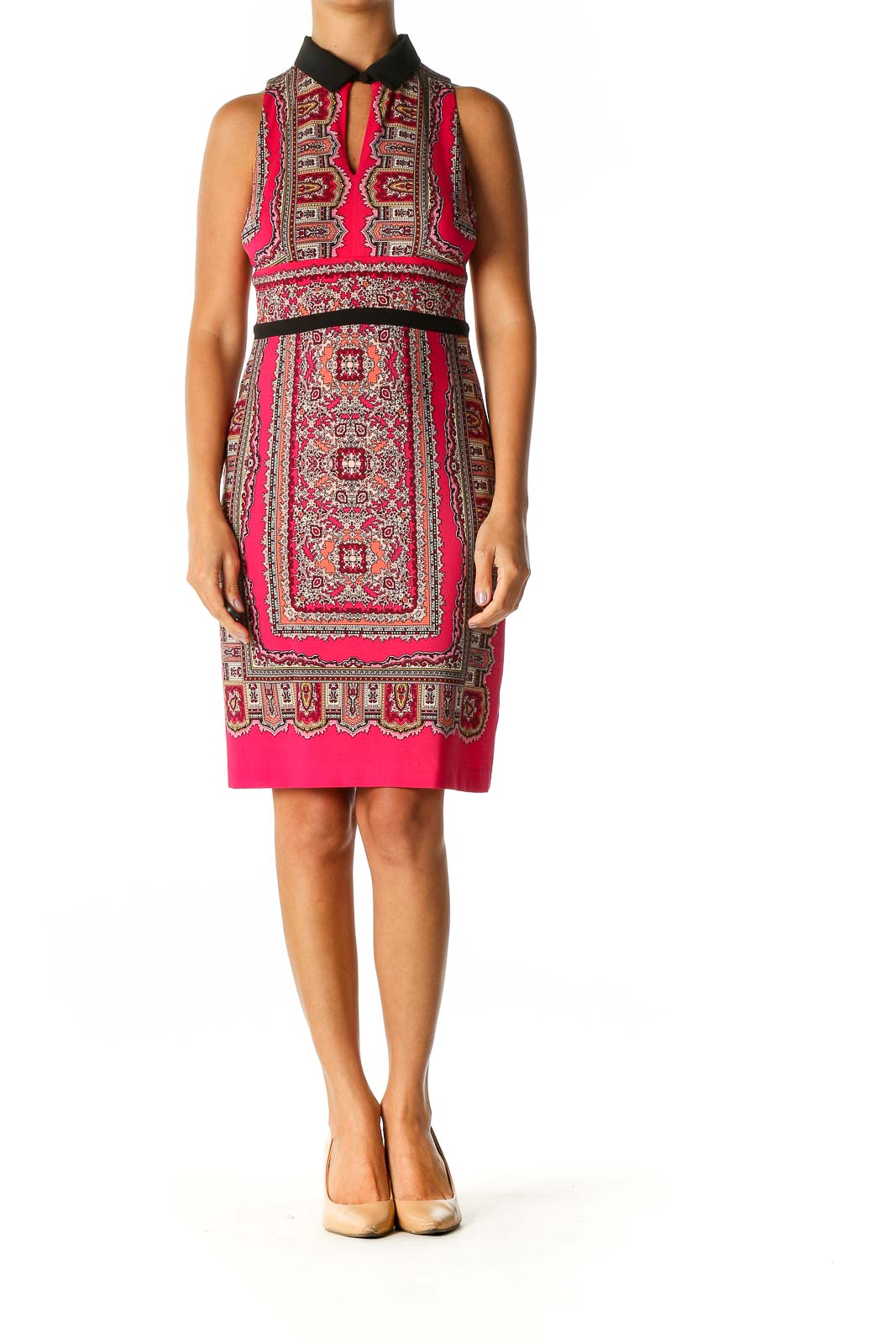 Pink Geometric Print Bohemian Sheath Dress