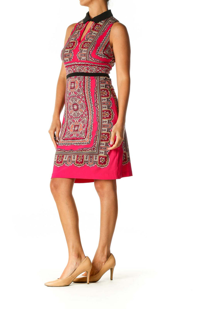 Pink Geometric Print Bohemian Sheath Dress