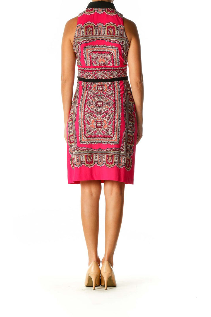 Pink Geometric Print Bohemian Sheath Dress