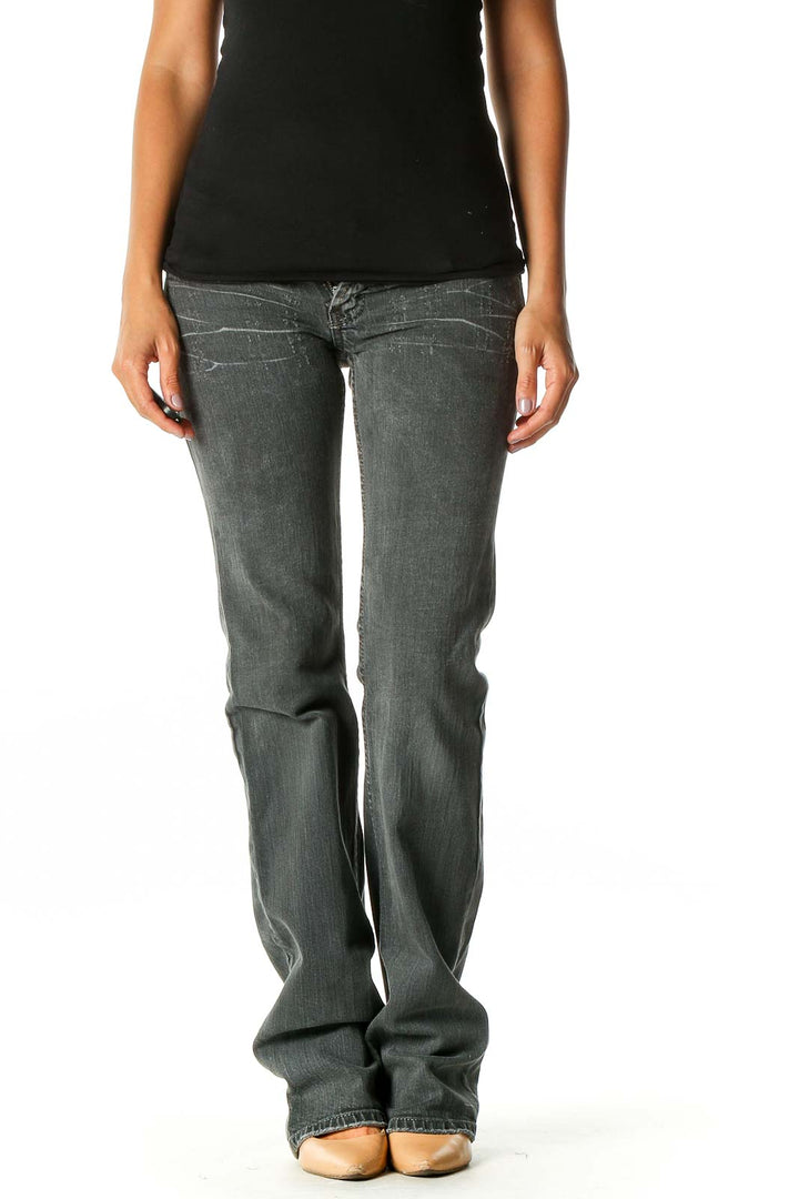 Gray Casual Straight Leg Jeans