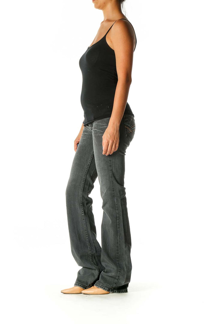 Gray Casual Straight Leg Jeans