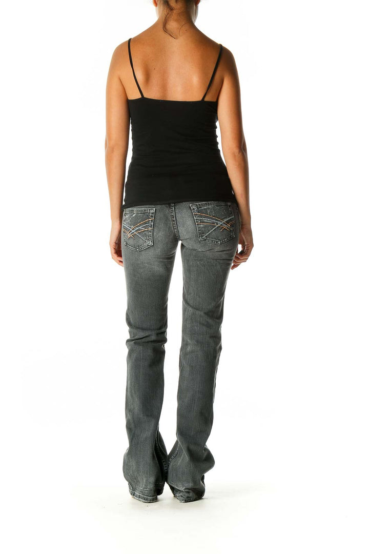 Gray Casual Straight Leg Jeans