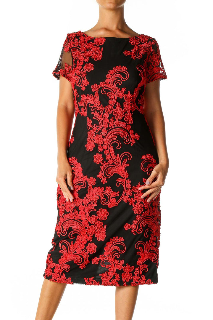 Red Textured Holiday A-Line Dress