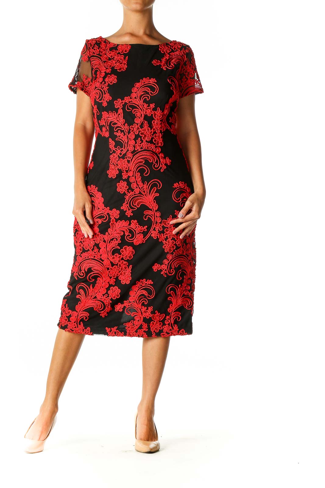 Red Textured Holiday A-Line Dress