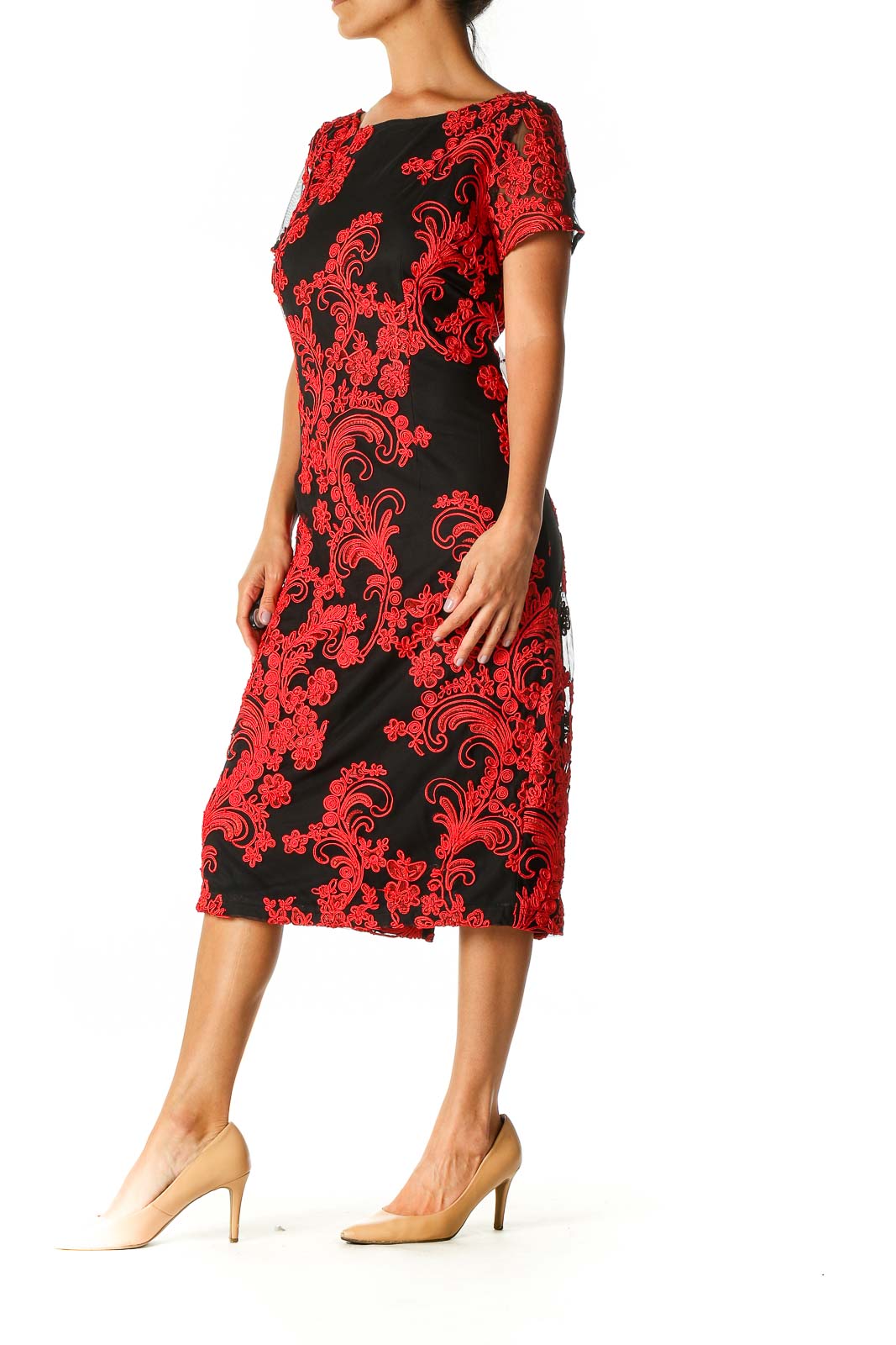 Red Textured Holiday A-Line Dress