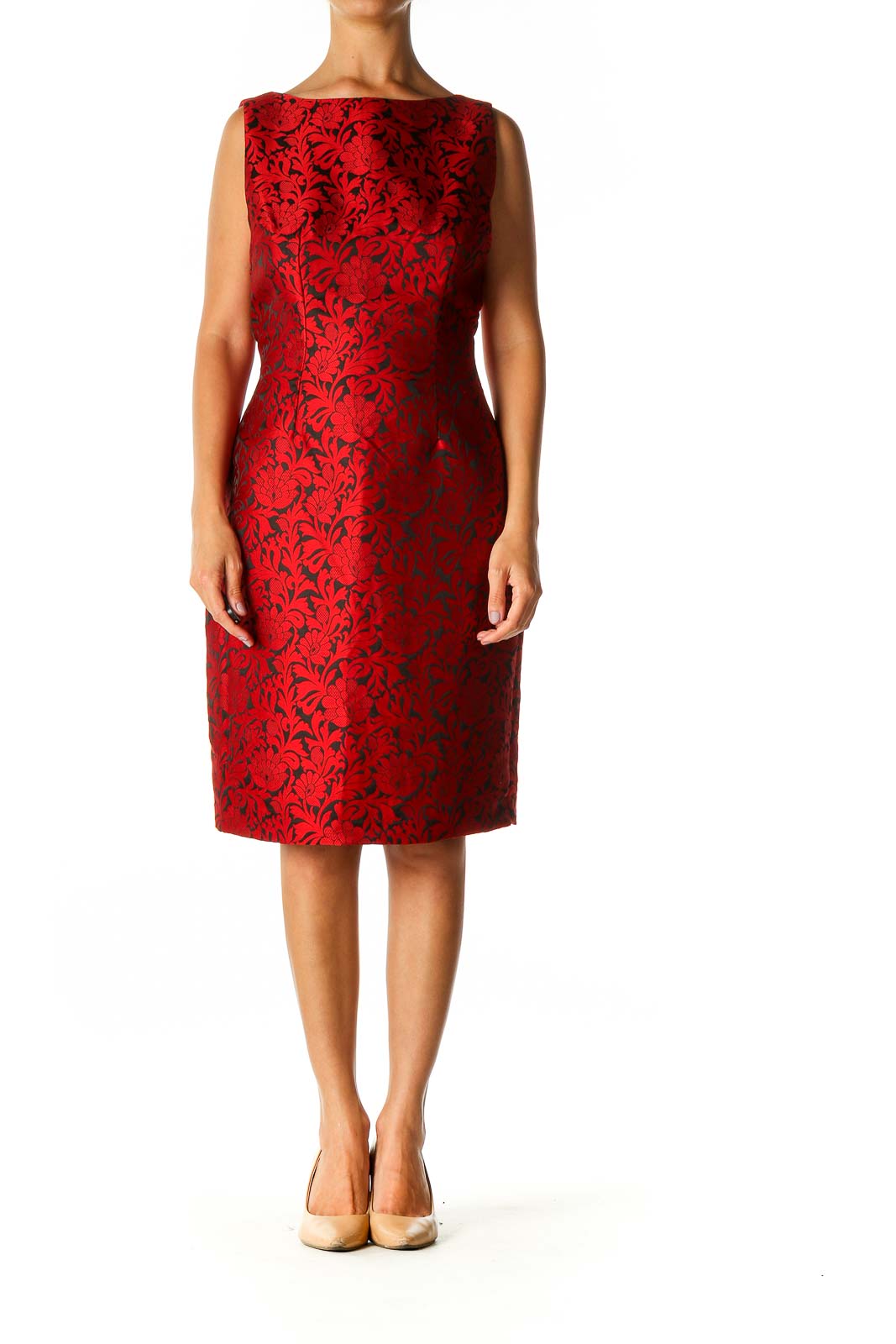 Red Textured Day Sheath Dress