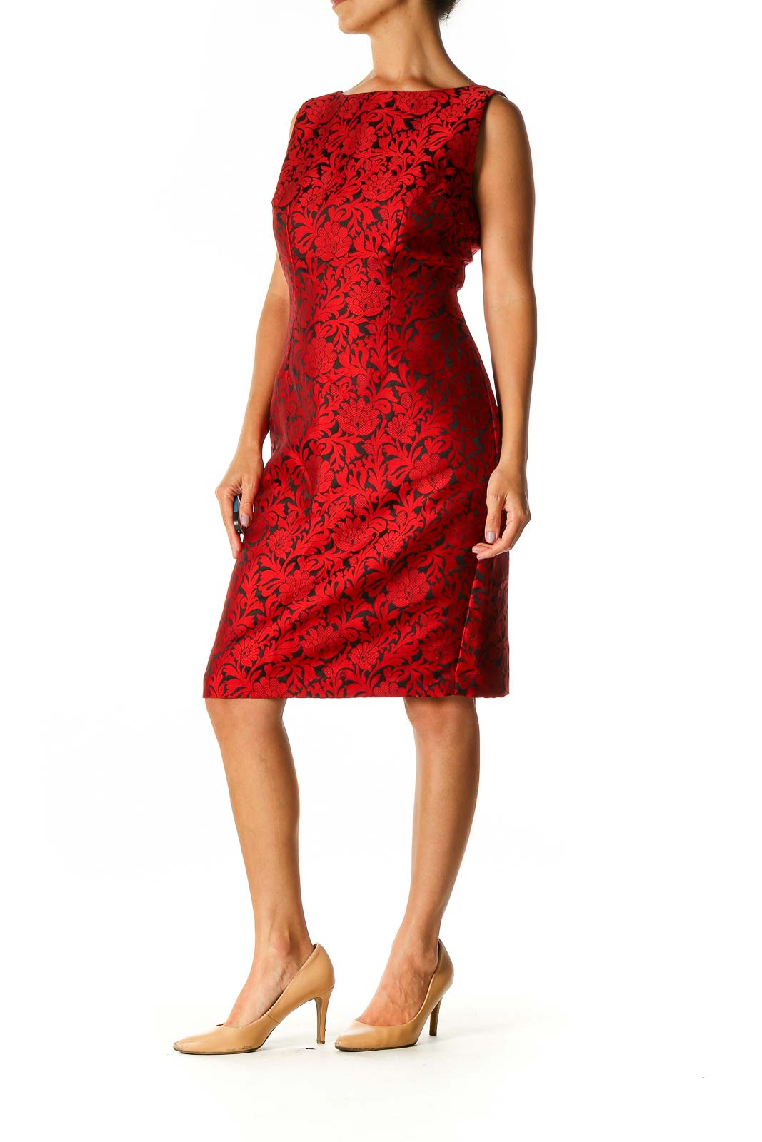 Red Textured Day Sheath Dress