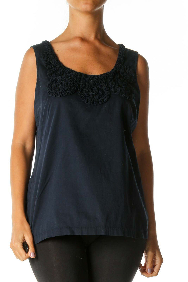 Navy Blue Crochet Detail Casual Tank Top