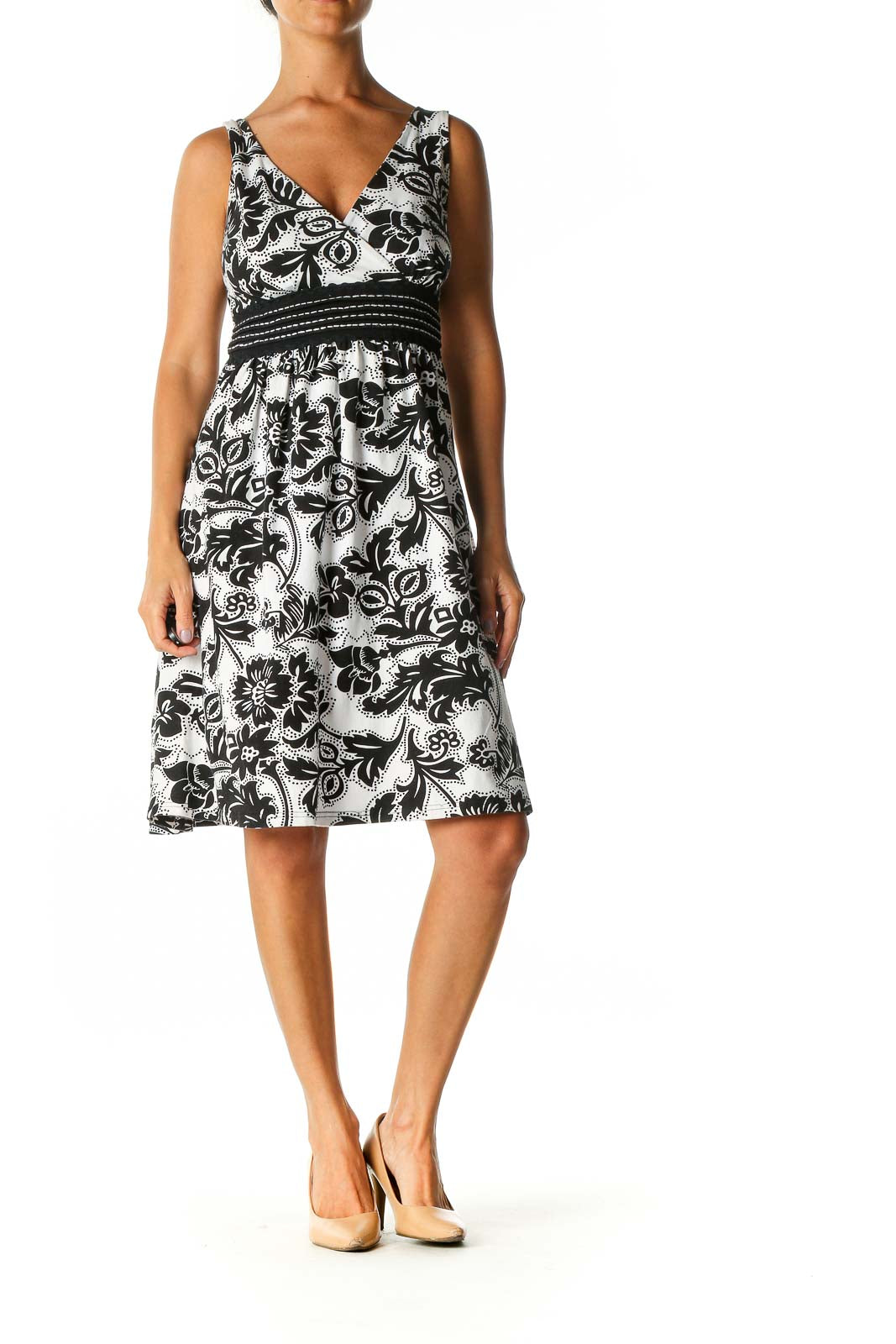 White Floral Print Casual A-Line Dress