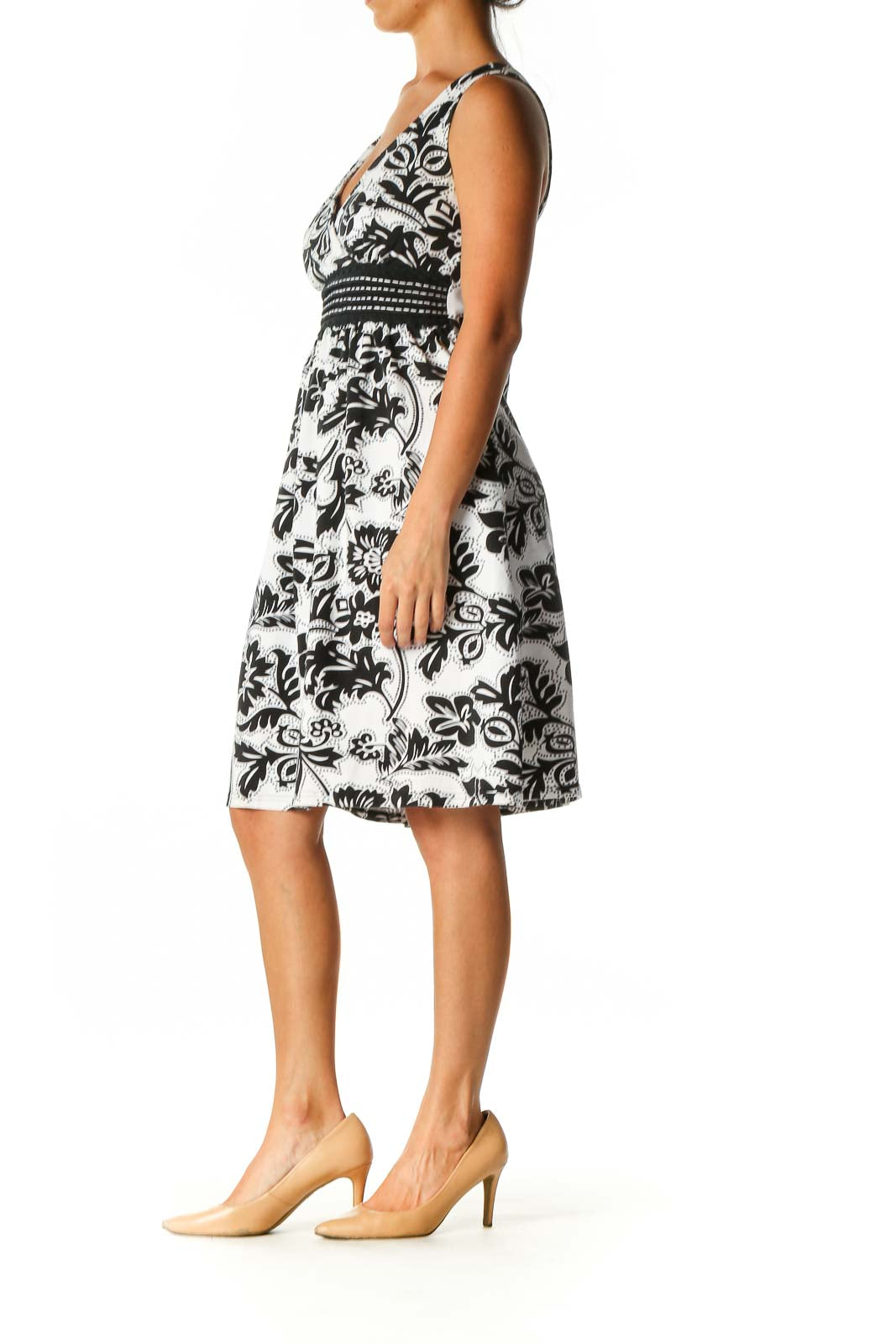 White Floral Print Casual A-Line Dress