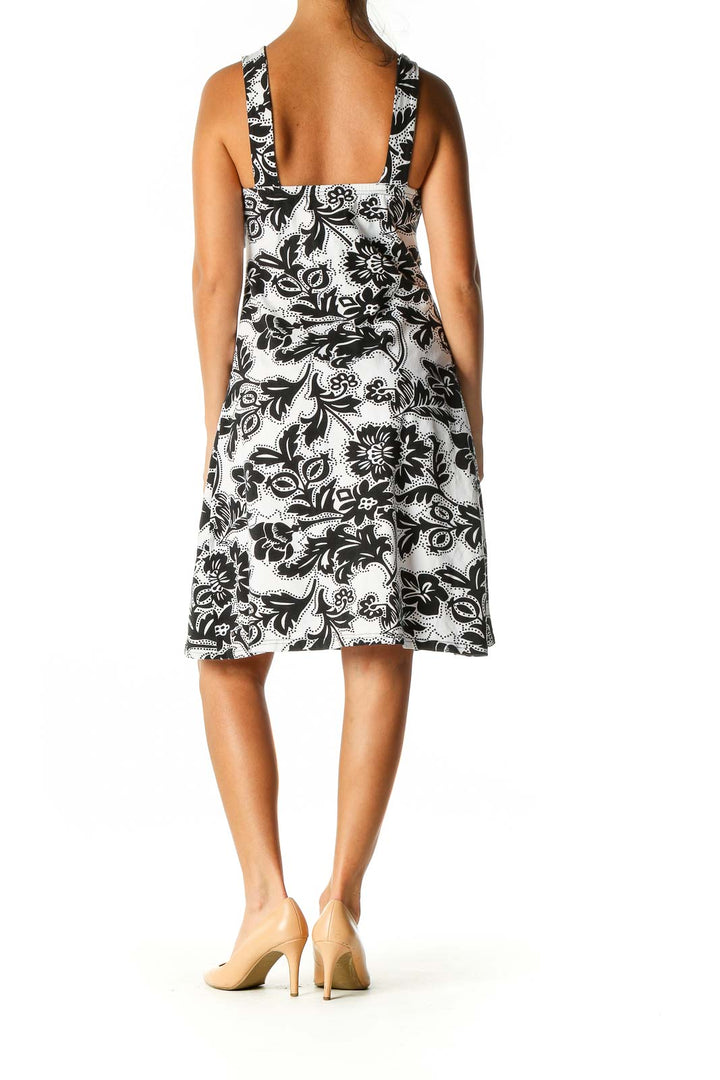 White Floral Print Casual A-Line Dress