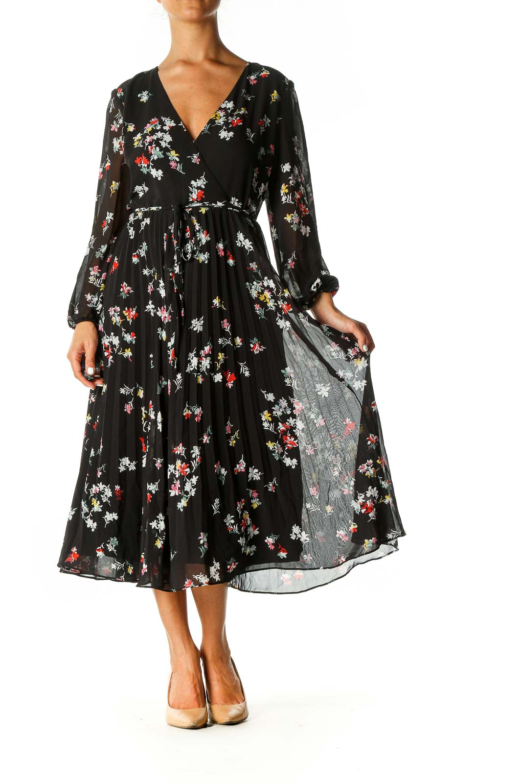 Black Floral Print Holiday A-Line Dress