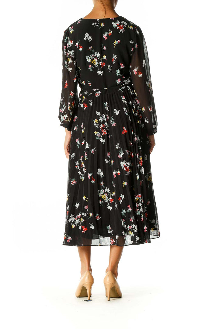 Black Floral Print Holiday A-Line Dress