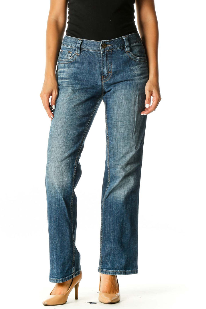 Blue Casual Straight Leg Jeans