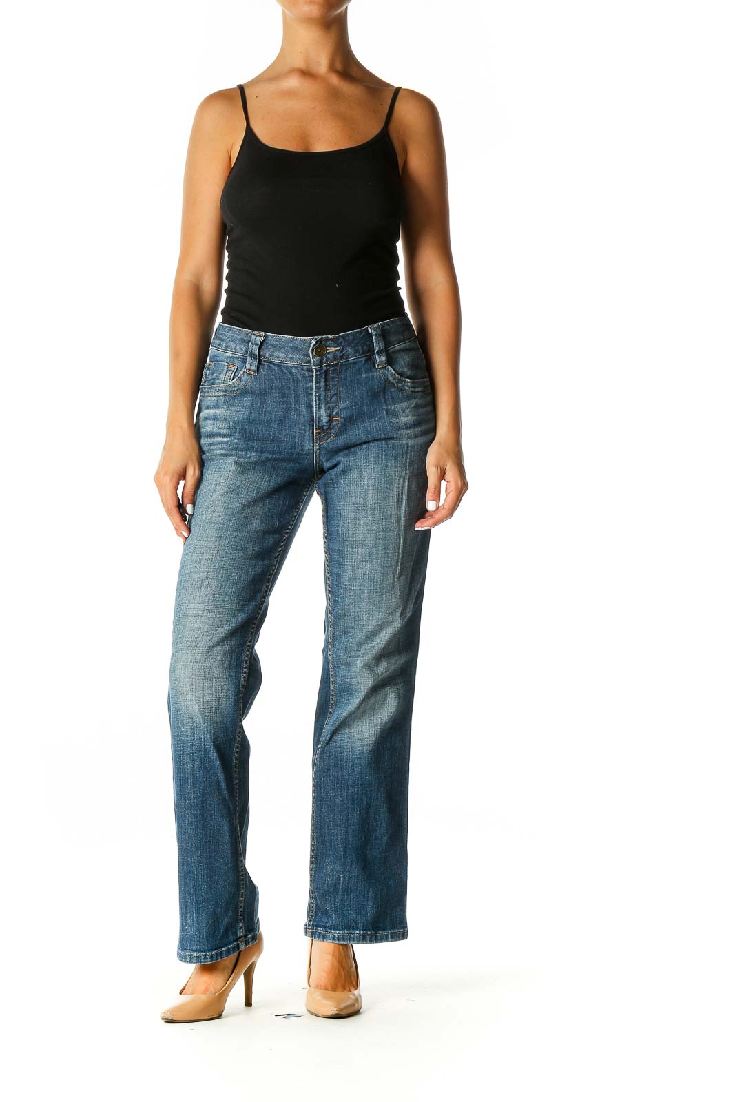 Blue Casual Straight Leg Jeans