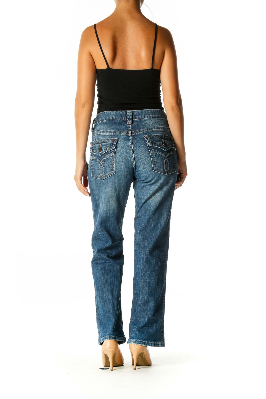 Blue Casual Straight Leg Jeans