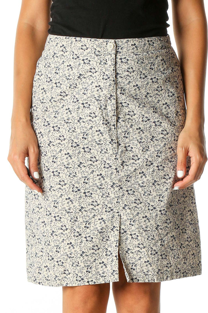 Beige Printed All Day Wear A-Line Skirt