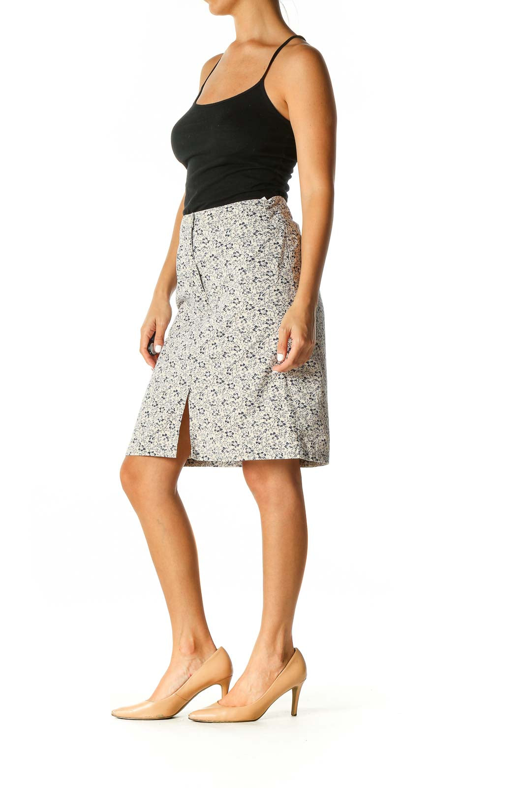 Beige Printed All Day Wear A-Line Skirt