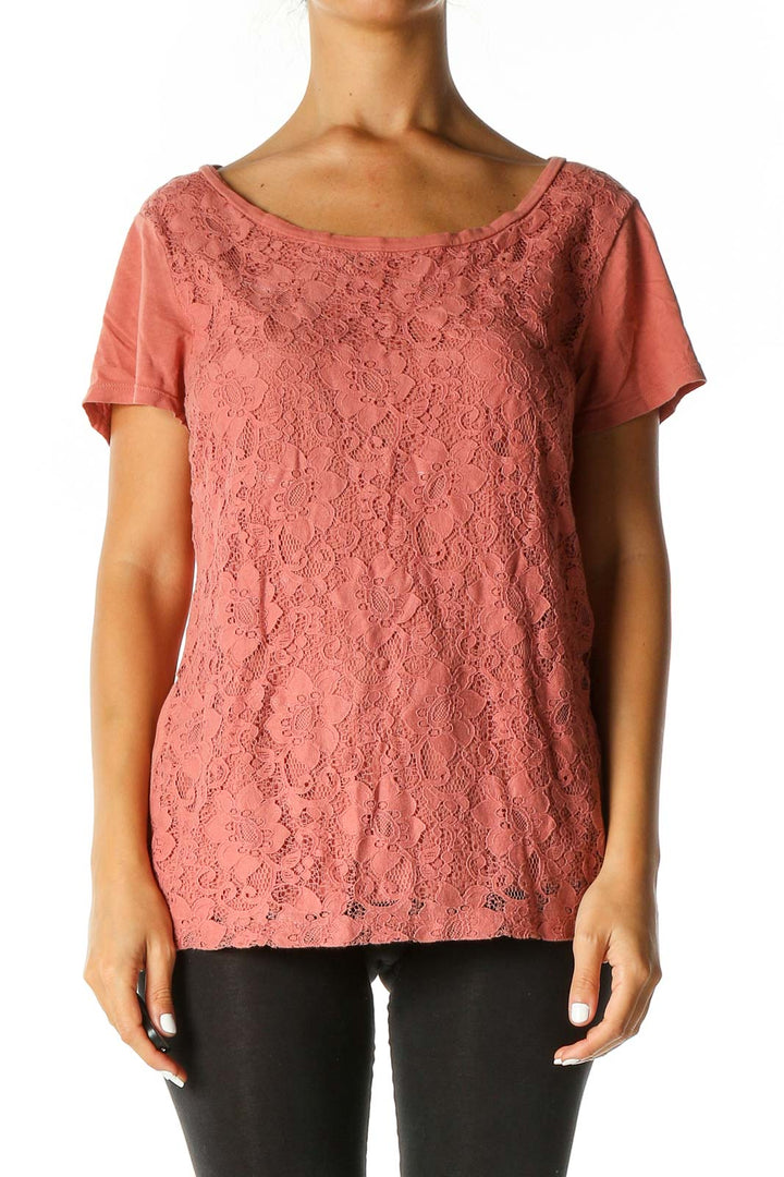 Orange Lace Casual Blouse