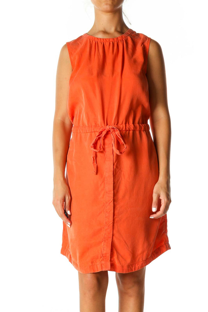 Orange Solid Casual A-Line Dress