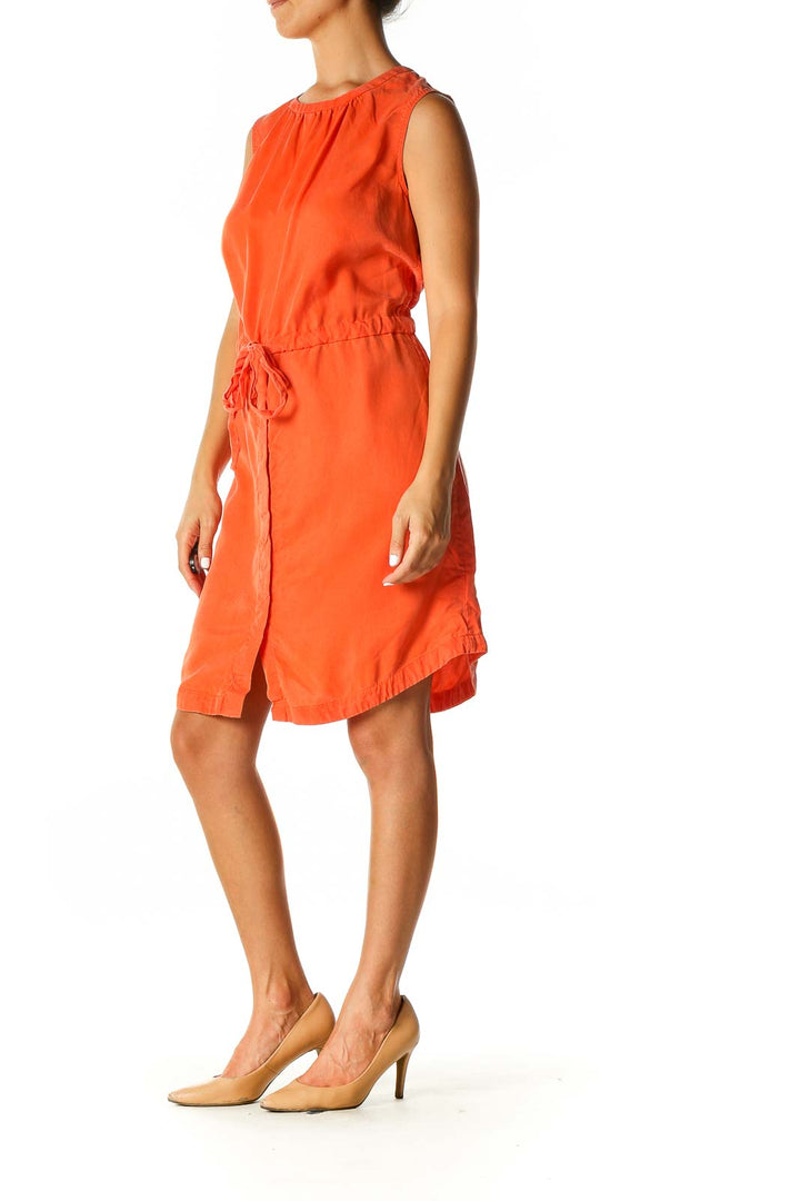 Orange Solid Casual A-Line Dress