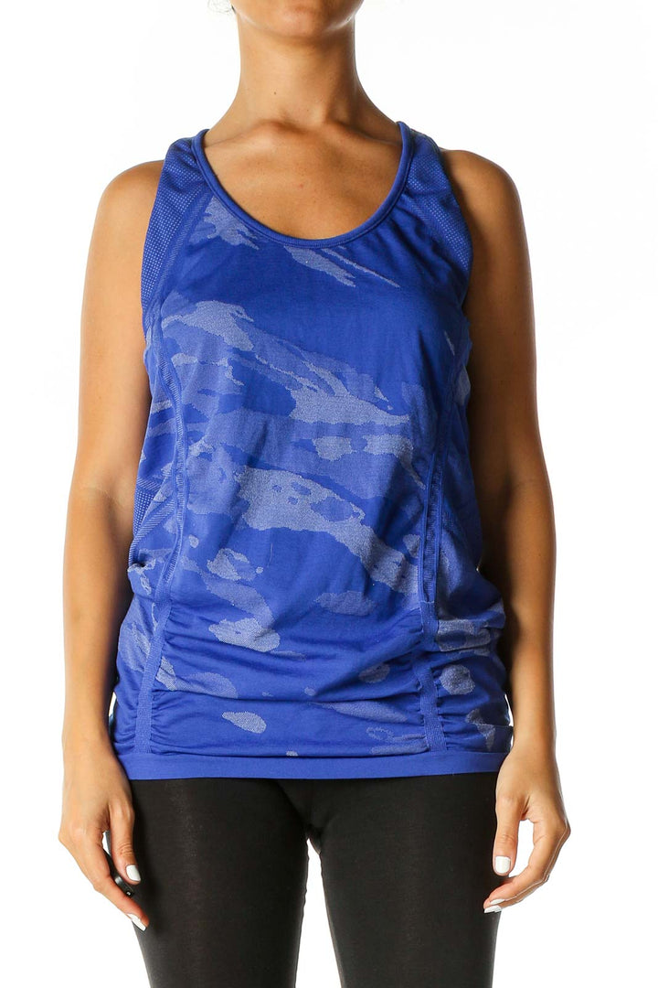 Blue Camouflage Print Activewear Tank Top