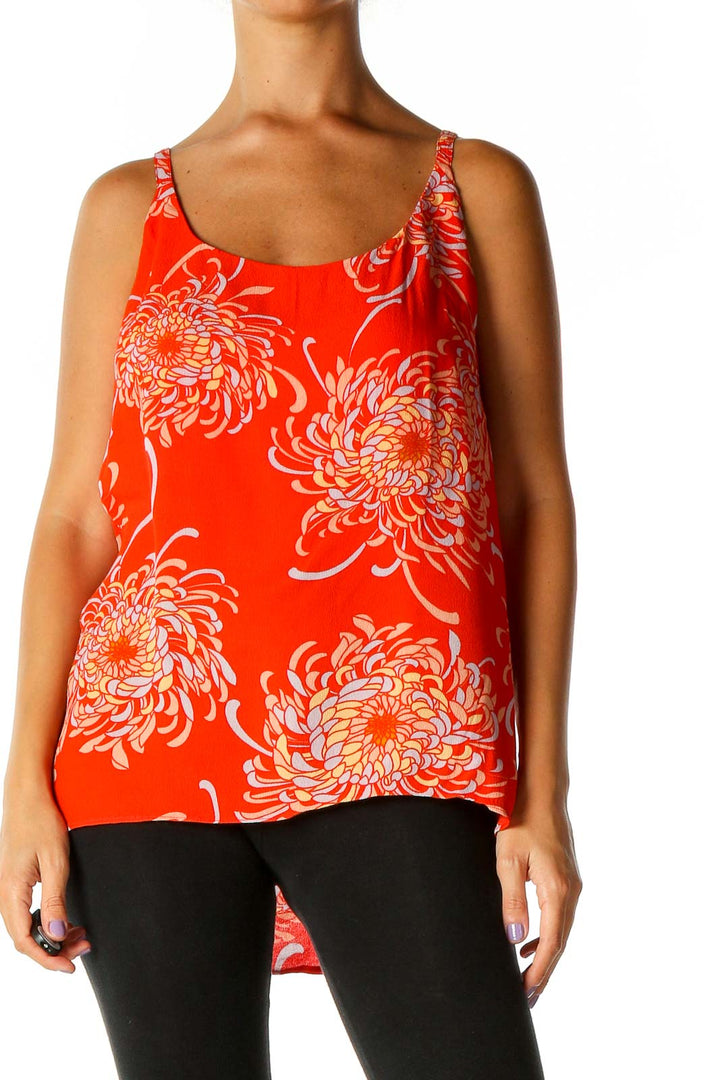 Orange Floral Print Casual Tank Top