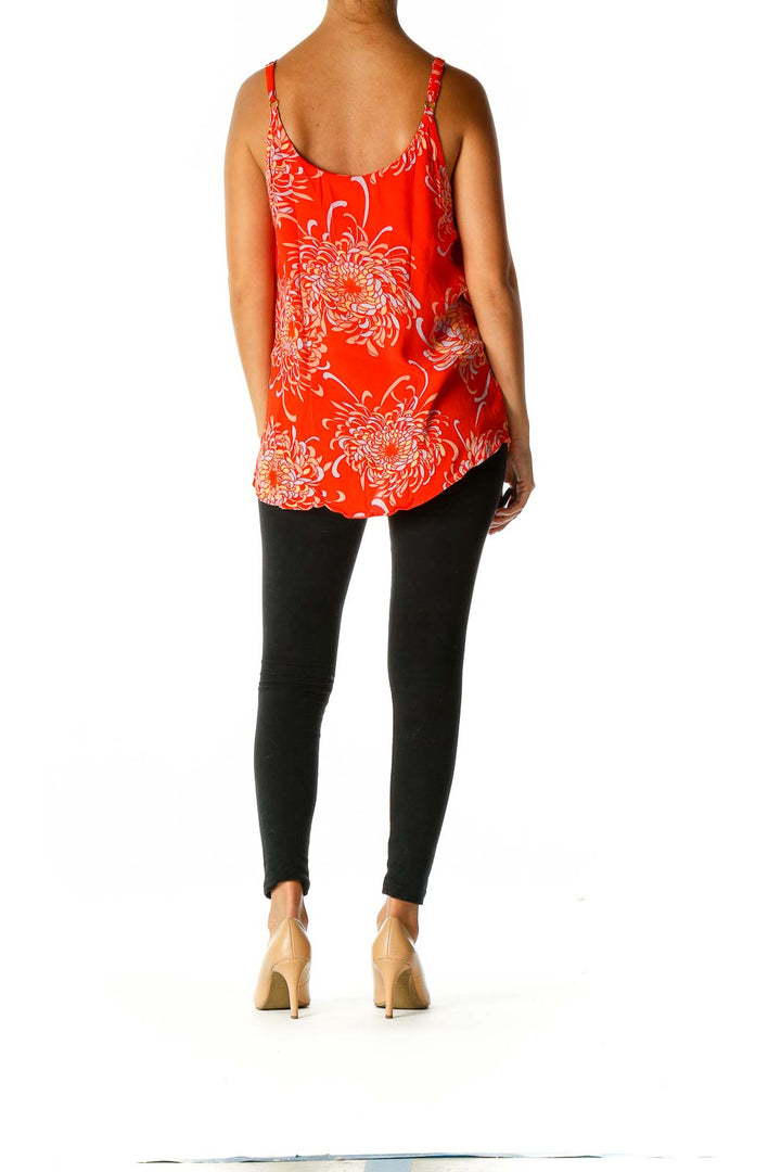 Orange Floral Print Casual Tank Top