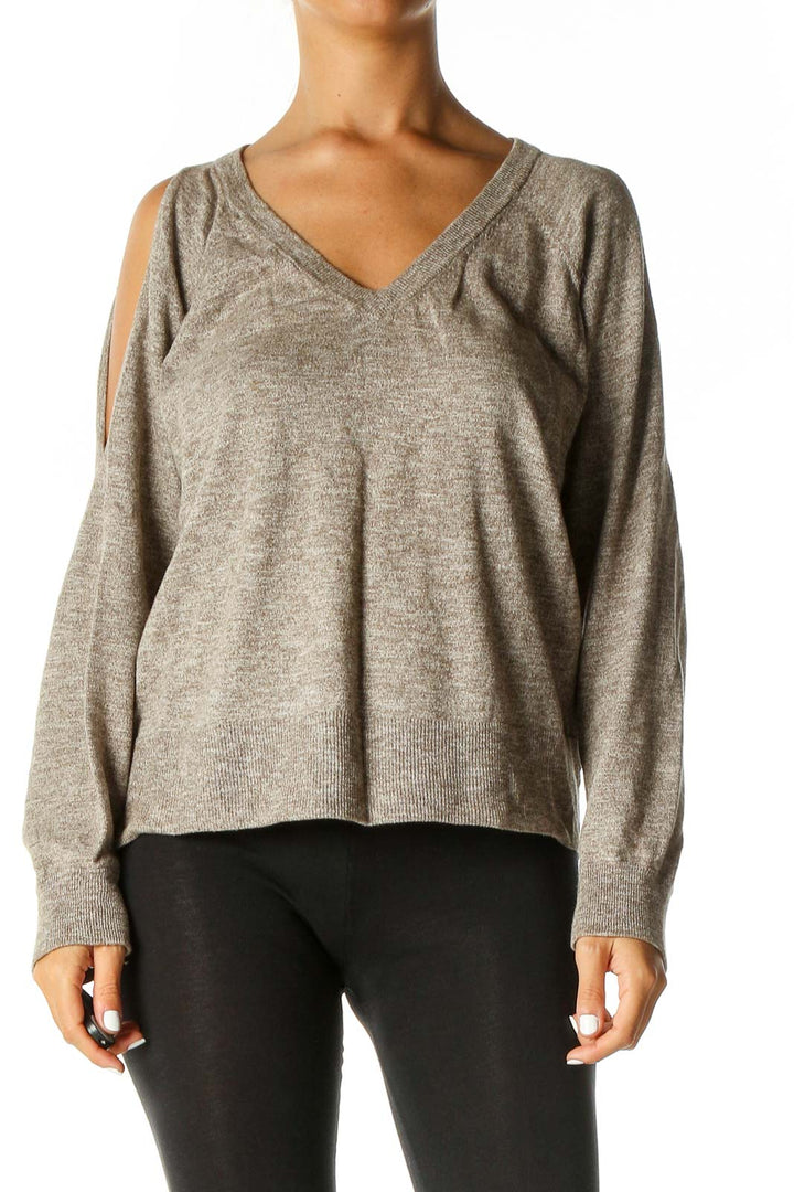 Beige Textured Casual Sweater