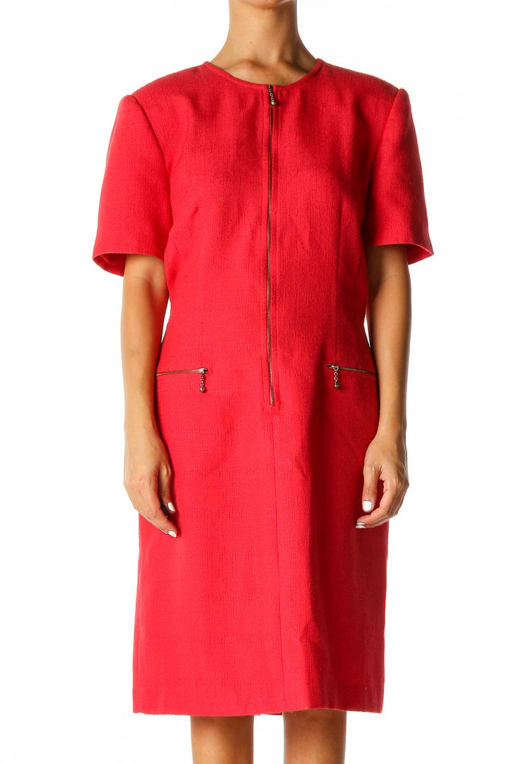 Red Textured Retro Shift Dress