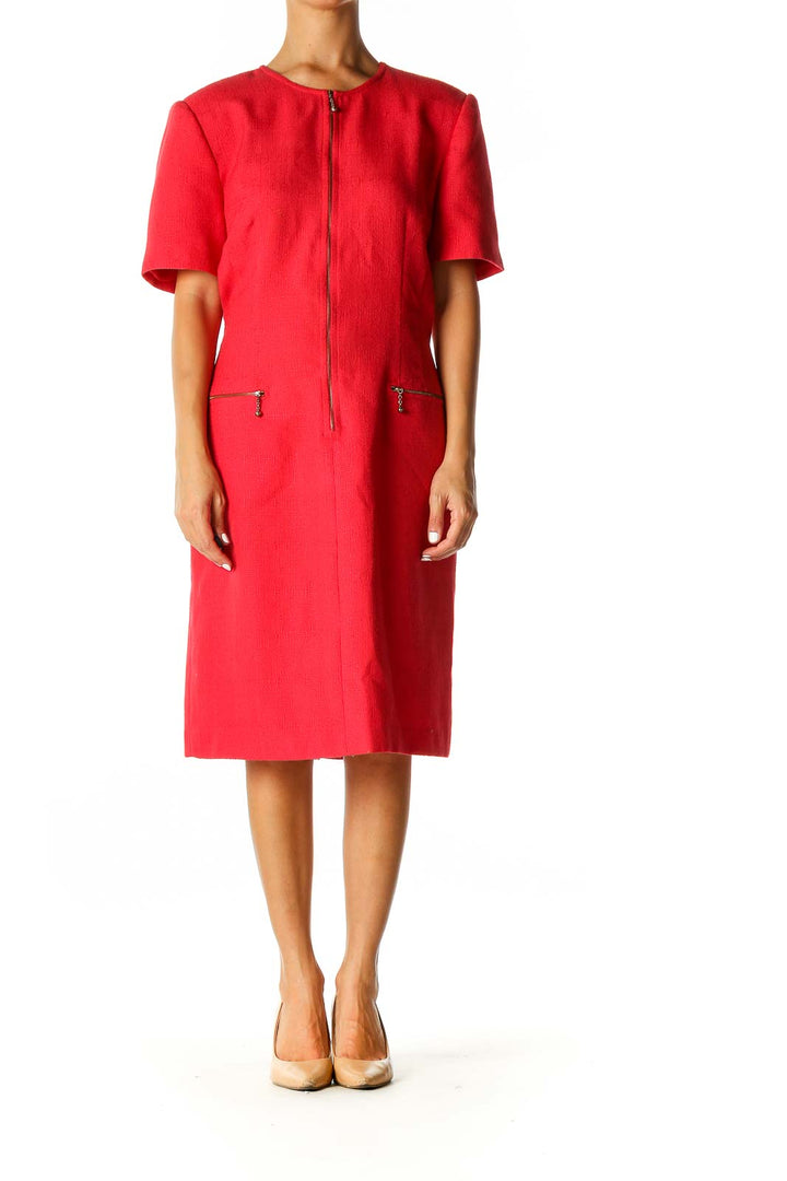 Red Textured Retro Shift Dress