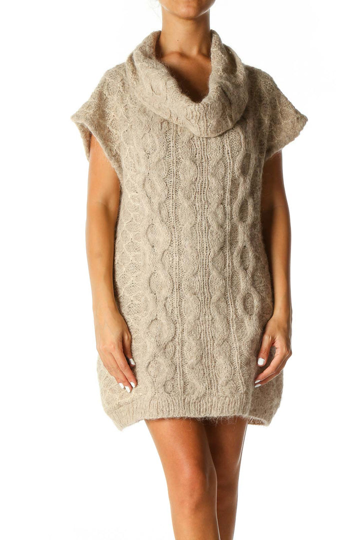 Beige Textured Casual Shift Dress