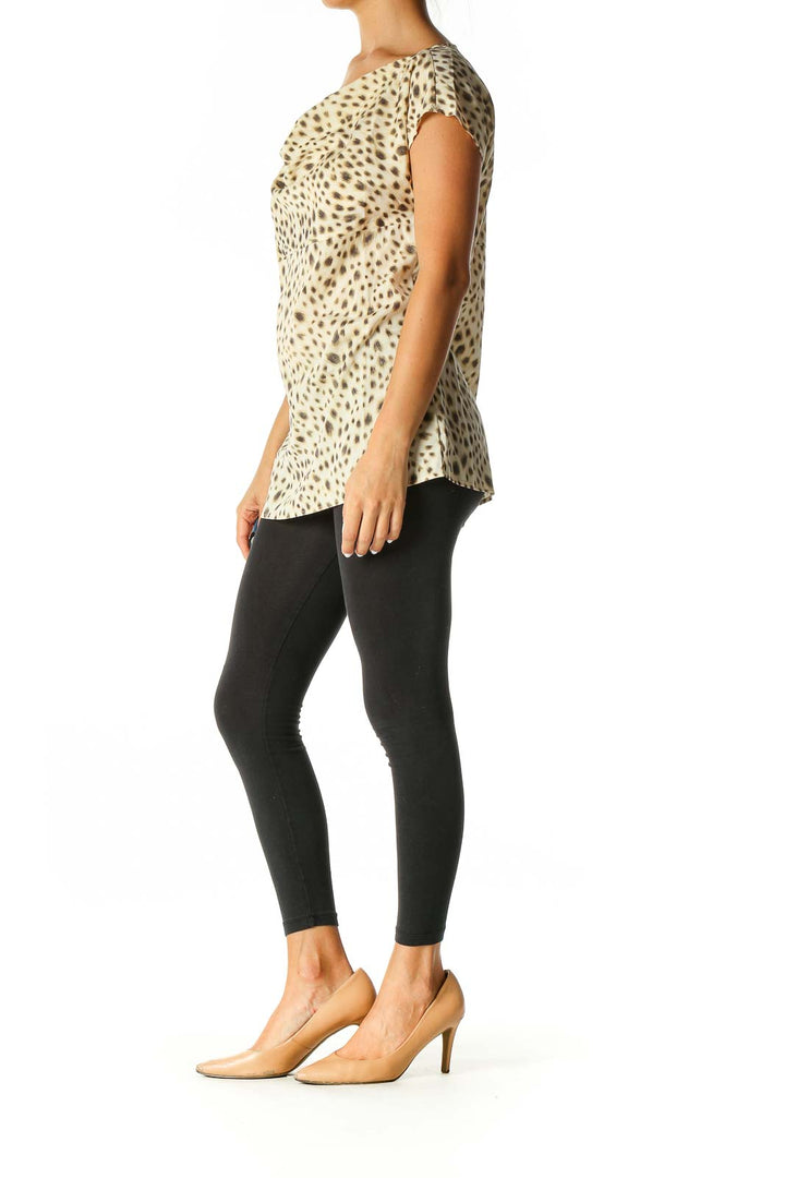 Beige Animal Print Casual Blouse