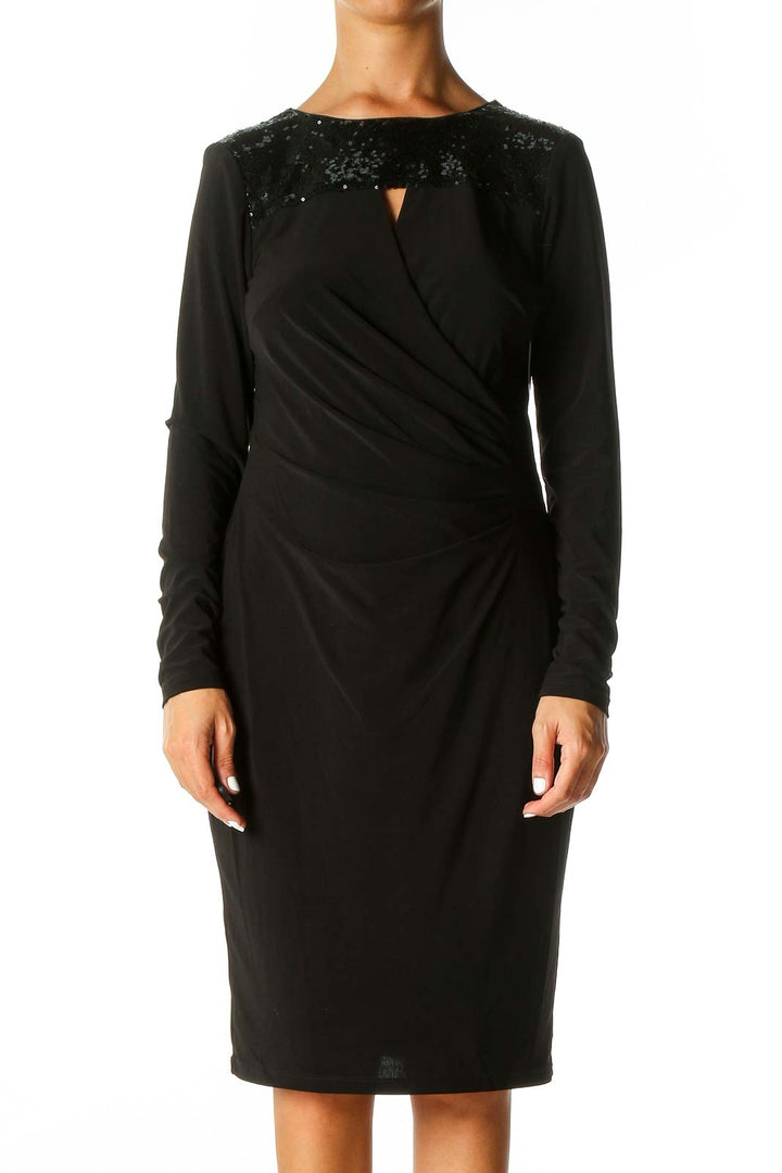 Black Solid Cocktail Shift Dress