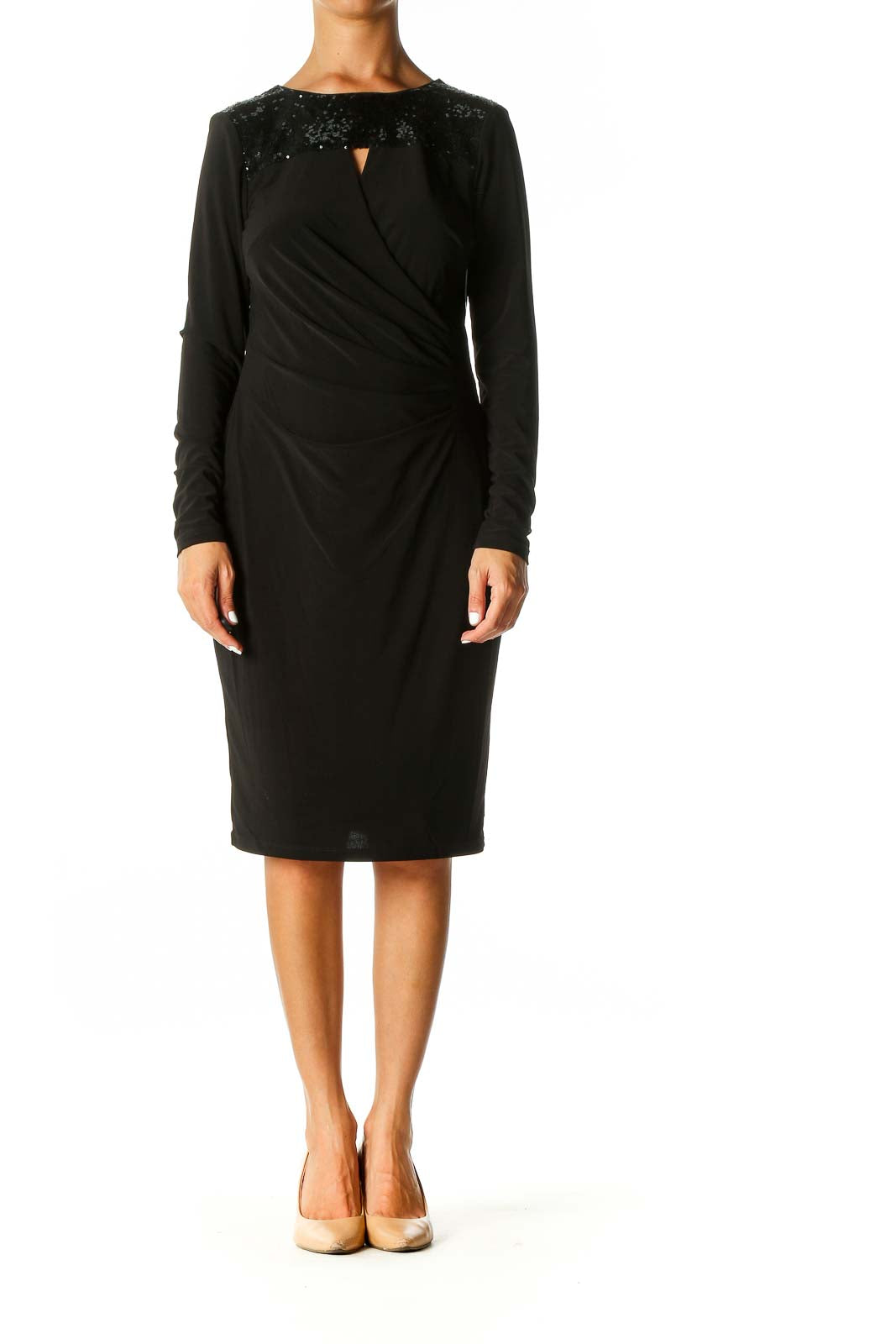 Black Solid Cocktail Shift Dress