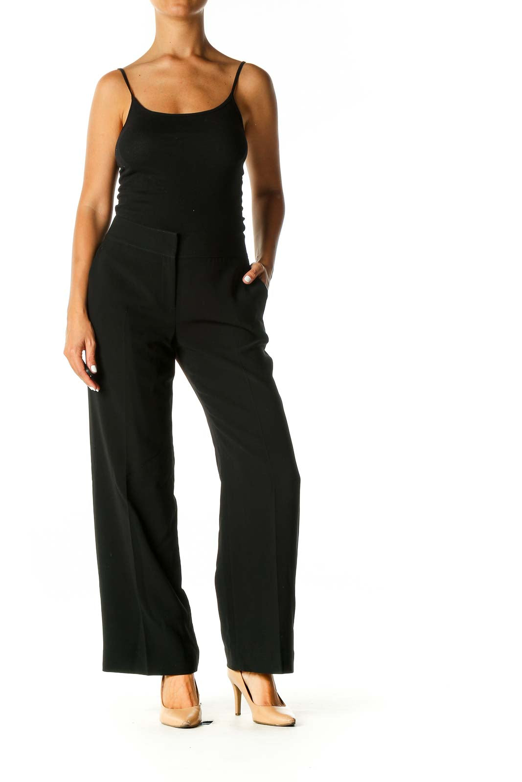 Black Solid Retro Trousers