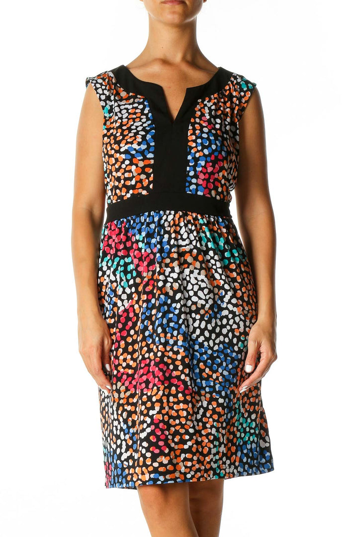 Black Object Print Retro A-Line Dress