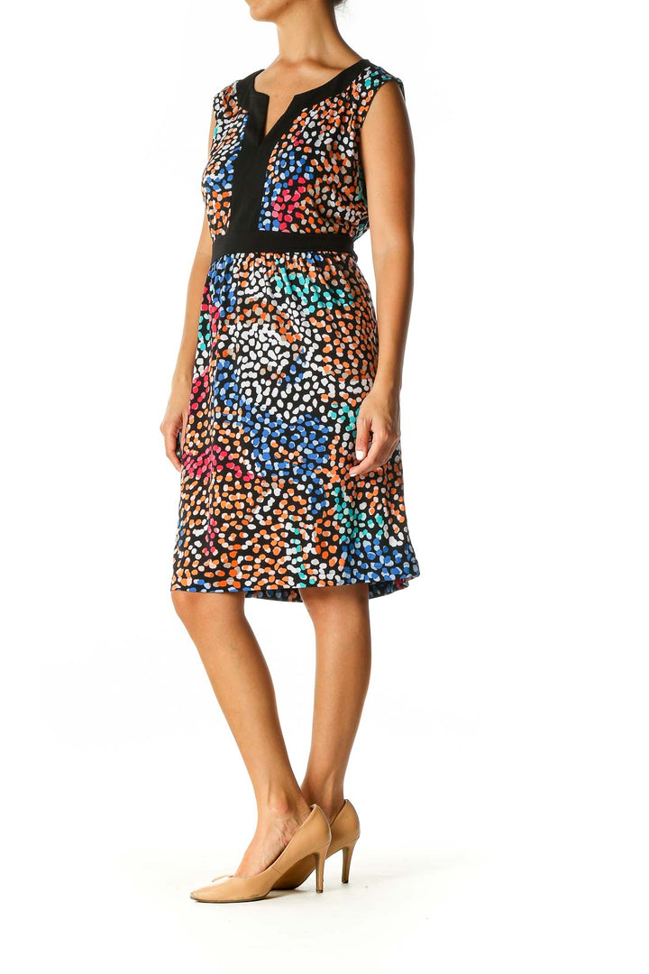 Black Object Print Retro A-Line Dress