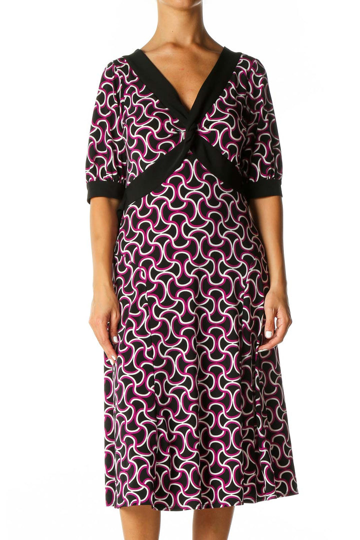 Black Geometric Print Casual A-Line Dress