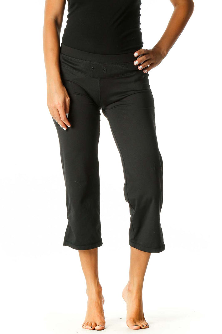 Black Solid Activewear Capri Pants