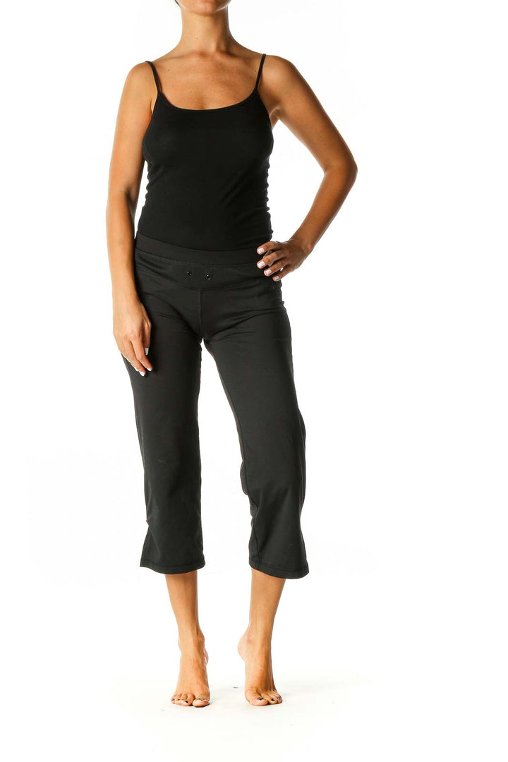 Black Solid Activewear Capri Pants